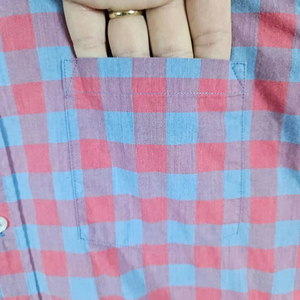 J Crew Men's Slim Fit Shirt Size L‎ Red Blue Checks Preppy Button Up/Down Church